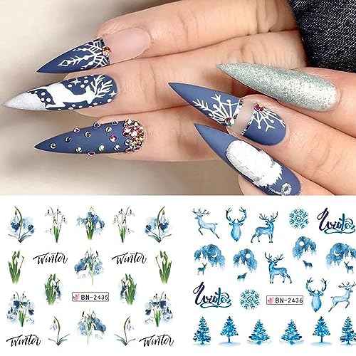 12 Sheets Christmas Nail Stickers Christmas Tree Elk Snowflake Water Transfer Nail Decals Holographic Christmas Day Nail Art Sticker Decal Nail Art Design for Women DIY Supplies Manicure Decoration