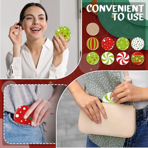 Geetery 36 Pcs 9 Styles Christmas Compact Mirror Bulk Portable Mini Mirror Christmas Makeup Glass Mirror Stocking Stuffers Holiday Decoration for Women Supplies