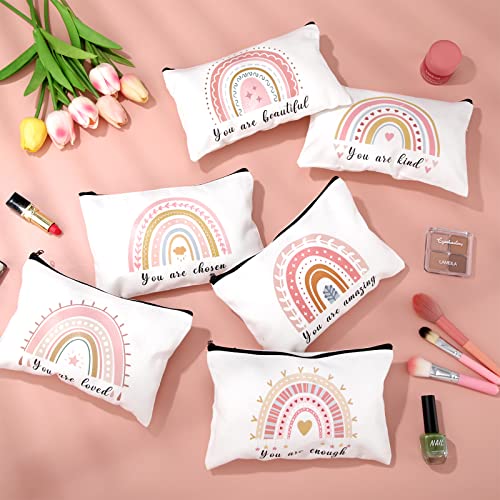Ganeen 24 Pcs Christmas Inspirational Cosmetic Bags for Women Small Makeup Bag Makeup Pouch with Zipper Motivational Quotes for Women Coin Purse Girlfriends Coworkers Friends Gift(Motivational)