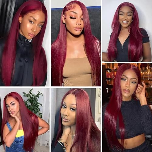 99J Burgundy Bundles Human Hair 12A Unprocessed Brazilian Virgin Human Hair Bundles Wine Red Straight 3 Bundles 30 32 34 Inch Double Weft Weave 99J Color Hair Extension for Women 300g Total