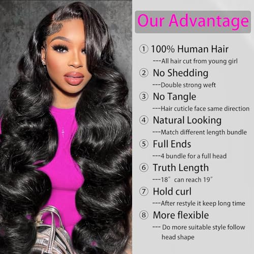 Body Wave Bundles Human Hair 16 18 20 Inch 12A 100% Brazilian Human Hair Bundles Black 3 Bundles
