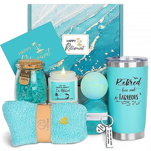 Retirement Gifts for Woman 2025, Happy Cool Retirement Gifts for Women Coworker, Teacher, Boss, Nurse, Friends, Mom, Retirees, Retired Free and Fabulous Funny Retirement Spa Gifts Basket, 8 pcs
