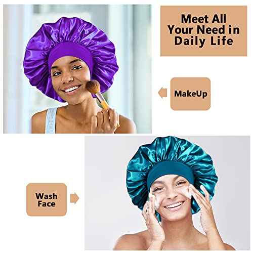 3PCS Extra Large Satin Bonnets for Sleeping, Hair Bonnets for Black Women Braids Curly Hair, B