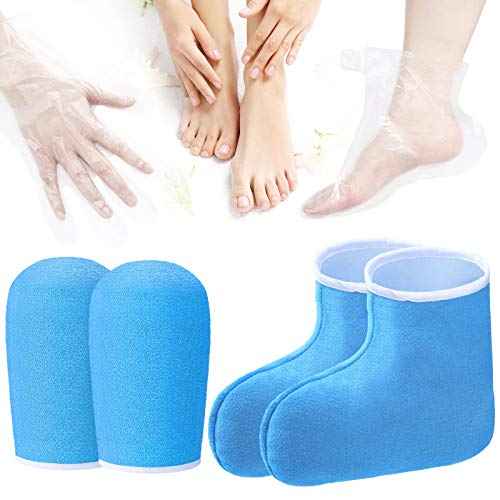 204 Piece Paraffin Wax Bath Set Paraffin Wax Mitts with Bath Liners Gloves and Booties, Plastic Bags Hand Mitts Terry Cloth Booties Foot Mitt