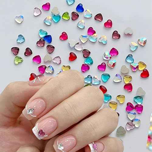 300Pcs 3mm Colorful Heart Nail Charms Aurora Valentine Heart Nail Art Charms Crystals Nail 3D Multi Color Flatback Rhinestones Gems Nail Diamonds for Women Nail Design Crafting DIY Nail Jewelry