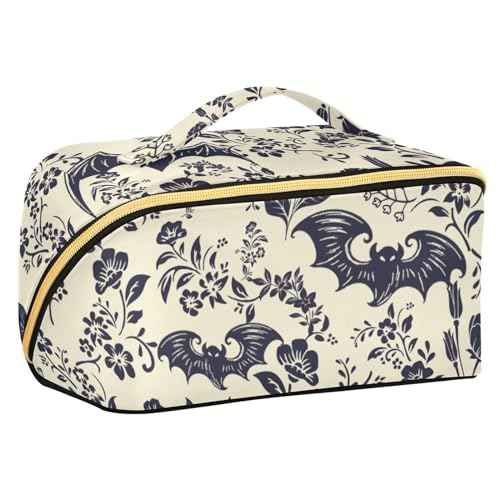 Large Capacity Cosmetic Bag Travel Makeup Bags Goth Bats Wide Open Portable Toiletry Bag Make up Organizer Pouch with Handle