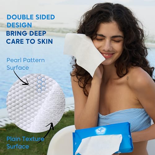 WITHU Disposable Face Towels, Ultra Soft, Biodegradable Makeup Remover Wipes, Hypoallergenic & Lint-Free Towelettes for Facial Cleansing, Multi-Use Dry Washcloths for All Skin Types/Family 240 Ct