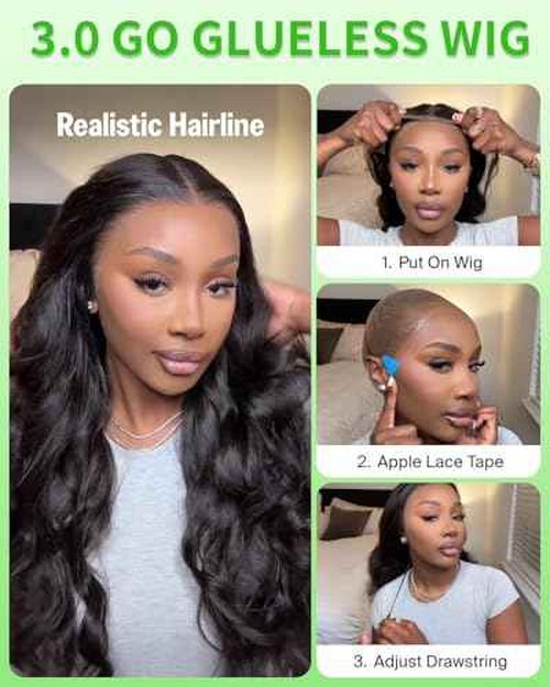GABRIELLE 28 Inch Drawstring Wear And Go 13x6 Lace Front Body Wave Glueless Wigs Human Hair Brazilian Pre Plucked Pre Cut 200 Density HD Lace Frontal Wigs for Women Natural Black Glueless Wig