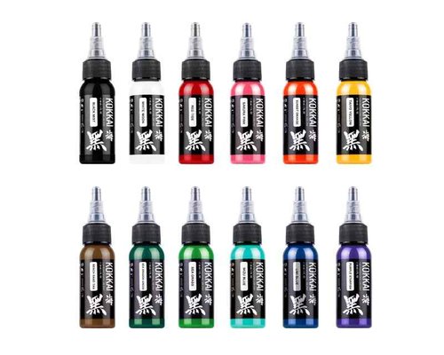 Kokkai Sumi Tattoo Ink, Premium Quality, Precision Medium Viscosity, Rich Hue, Quick Healing, Acrylic-Free, Water-Based, Ready-to-Use Ink for Precision Tattooing (12 Color Pack, 1 oz)