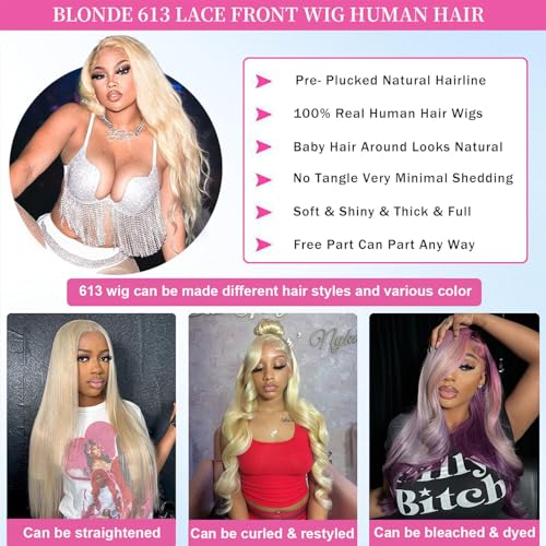 613 13x6 Lace Front Wig Human Hair Body Wave Blonde Wig Human Hair 200% Density 613 HD Lace Frontal Wig Blonde Lace Front Wigs Human Hair Pre Plucked Glueless 613 Wig 22 Inch