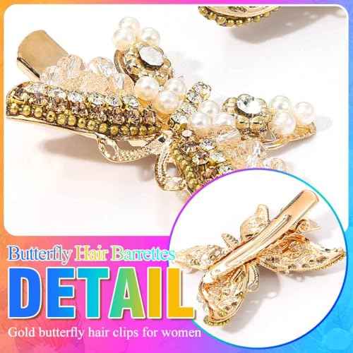 BARTOSI Butterfly Hair Clips Sparkly Gold Hair Clip Small Cute Hair Pins Butterfly Hair Accessories for Women and Girls (Pack of 2)