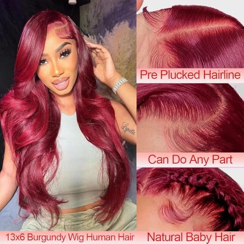 20 Inch Burgundy Wig Human Hair 13x6 Body Wave Lace Front Wigs Human Hair 99j Burgundy Lace Front Wigs Human Hair for Black Women