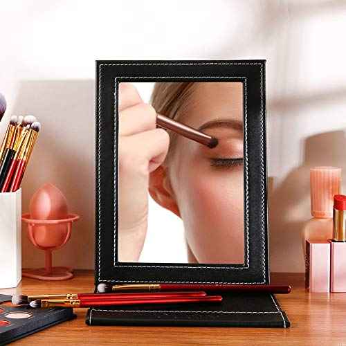 DUcare Folding Mirror Portable Travel PU Portable Adjustable Rectangular Ultrathin Vanity Mirror with Stand, for Travel, Camping,Home