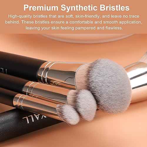 TEOYALL Foundation Contour Conceal Brush Set, 3PCS Angled Synthetic Kabuki Brush for Blending Setting Buffing with Liquid, Cream and Powder Cosmetic (170S/270S/370S)