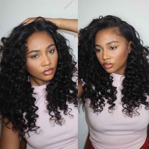 Deep Wave Crochet Human Hair Extensions Brazilian Virgin Feather Human Hair Bundles Pre Separated Braiding Hair Pre Looped for Boho Braids For Black Women Walnut Hair Natural Color 16inch 60g