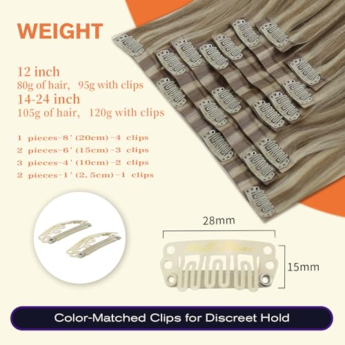 Full Shine Blonde Clip in Hair Extensions Dirty Blonde with Highlights Hair Extensions 16 Inch Real Hair Extensions Clip in Golden Blonde Ease of Use 8 PCS 120 G