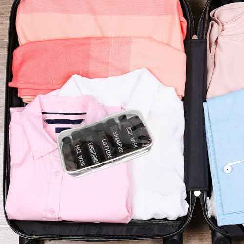 Travel Kit - 10 Pcs Travel Bottles for Toiletries, TSA Approved, Leak Proof Plastic Small Cream Jars & Refillable Spray Bottle for Shampoo, Conditioner (Brown)