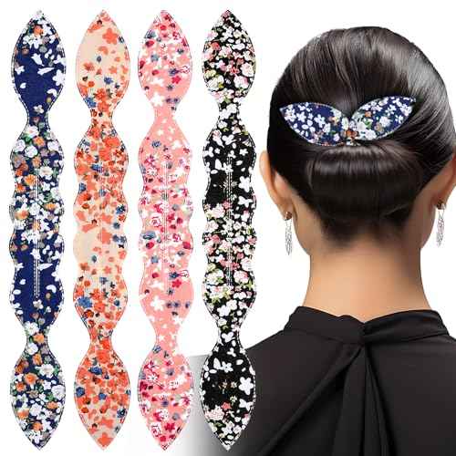4 Pcs Deft Hair Bun Maker French Twist Rabbit Ear Bun Twister Hair Bun Maker Twist Bun Hair Band Donut Quick Twister Deft Hair Bun Makers for Women & Girls Hair Styling Accessories