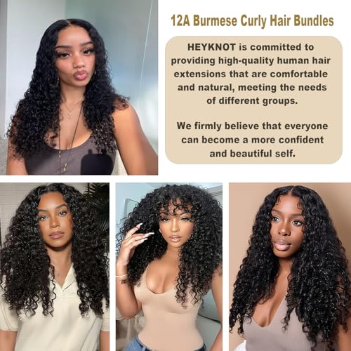 Burmese Curly Bundles Human Hair 16 18 20 Inch 3 Bundles 3C4A Water Wave Human Hair Wet and Wavy 100% Unprocessed Brazilian Virgin Hair Bundles Quick Weave for Women Natural Black