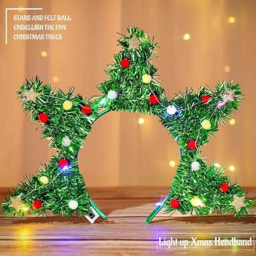 Olbye LED Christmas Headbands Light Up Xmas Hairband Glow Christmas Tree Holiday Costume Accessories for Women