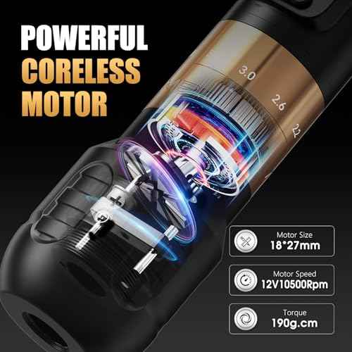 Ambition Seher Wireless Tattoo Machine with 6 Strokes Length 2.2mm-4.2mm Rotary Tattoo Gun Cartridge Pen with 2400mAh Touch Buttons LED Digital Display Coreless Motor for Tattoo Artist