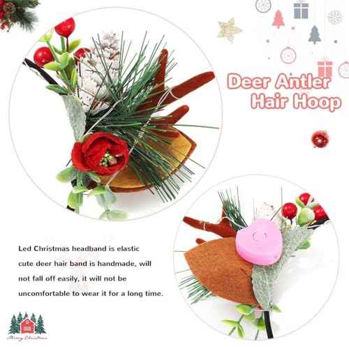 BARTOSI Christmas Light Up Headbands Reindeer Antlers Hairband LED Xmas Antler Hair Hoop Hair Accessories for Women Girls