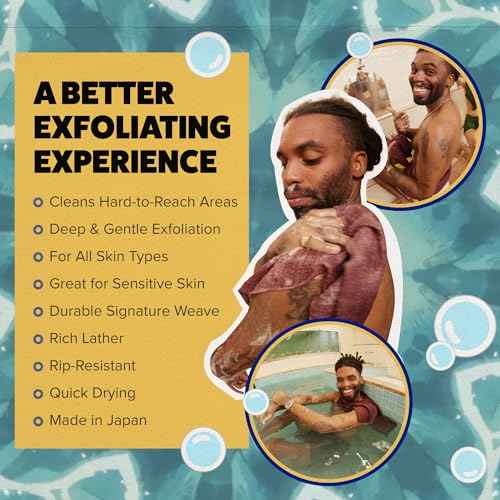 GOSHI Exfoliating Shower Towel - Rip-Resistant Exfoliating Washcloth for All Skin Types - Brick Red - Made in Japan