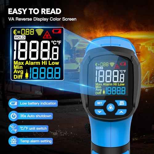 Infrared Thermometer Temperature Gun, -40¢µ to 2192¢µ Dual Laser High Temp Thermometer with LCD Color Display, Non-Contact Industrial Pyrometer 50:1 Distance Ratio, Adjustable Emissivity