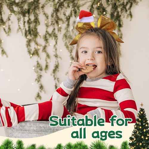 4 PCS 7" Christmas Large Glitter Cheer Bows for Cheerleaders, CN Sparkly Hair Bows with Elastic Hair Ties Accessories with Christmas Santa Hat for Teens Girls Women Party (Christmas B)