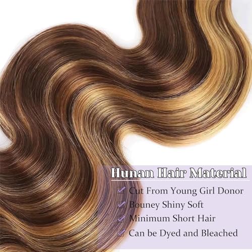 Highlight P4/27 Body Wave Bundles Human Hair 100% Unprocessed Raw Material Body Wave Human Hair Bundle For Quick Weave Double Weft Brown Honey Blonde Piano Color 12 14 16 Inch