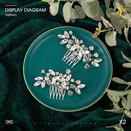 2 Pcs Bridal Wedding Hair Comb Rhinestone Silver Bridal Side Comb Crystal Rhinestone Hair Accessories for Women and Girls