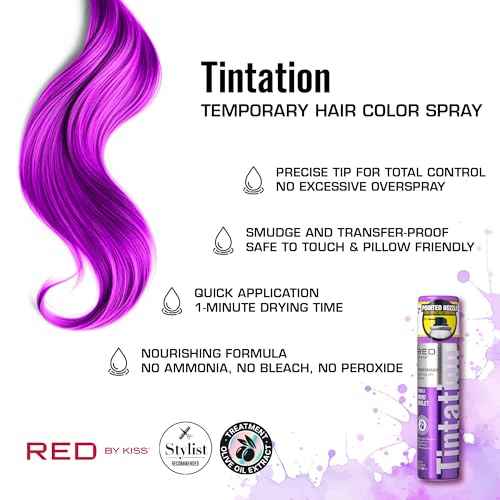 Red by Kiss Tintation Temporary Hair Color Spray 2.82oz, Quick-Dry & Smudge-Proof, Vivid Color Washable Hair Dye, Styling Spray Cosplay Halloween Birthday Party Festival (Vivid Violet)