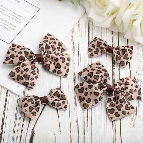 4pcs Leopard Bow Hair Clips, Cheetah Print Bowknot Hair Clip Korean Style Alligator Clip Barrettes Hairpins for Girls Women Kids Hair Accessories