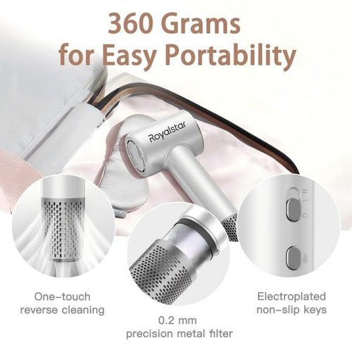 Hair Dryer, 180000 RPM Professional High Speed Blow Dryer Negative Ionic Care Hair Dryer for Fast Drying, Low Noise, HD Display Hairdryer for Curly Straightener, Thermo-Control Hairdryer with Nozzle