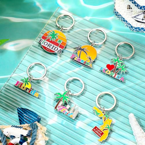 Landical 6 Sets Florida Souvenir Gifts Include 6 Pcs Florida Cosmetic Bag and 6 Pcs Metal Keychain for Women Traveler Christmas Party Gifts