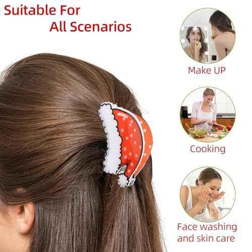 2 Pcs Christmas Hair Clips Cartoon Santa Claus & Red Santa Hat Hair Accessories Xmas Cosplay Party Theme Styling Hair Claw Clips for Girls Women