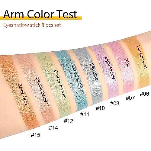 Kaely 8Pcs Cream Eyeshadow Stick Set, Desert Mocha Beige Gold Light Purple Pink Sky Dazzling Blue Geen, Shimmer Eyeliner Pencil Eye Shadow Sticks Palette Makeup for Older Women, sombras para ojos 02