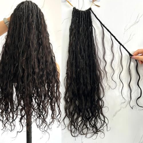 Pre-looped Crochet Boho Faux Locs with Human Hair body wave Ends Boho Hair Braids Goddess Dreadlocks Hair for Black Women Natural Color 22 Inch (Pack of 1)