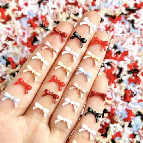 300PCS Bow Nail Charms Colorful 3D Bowknot Charms for Nail Art Resin Flatback Nail Studs 9 Colors Kawaii Bow Nail Jewelry Accessories Bowknot Nail Charms Cute Mini Nail Gems for Women Nail Decoration
