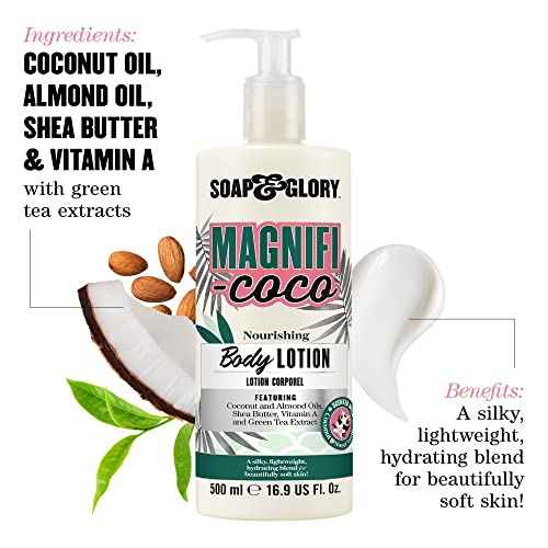 Soap & Glory Magnifi-Coco Body Lotion for Women - Coconut Scented Lotion for Dry Skin with Almond Oil, Shea Butter & Vitamin A - Vegan Body Moisturizer (16.9 fl oz)