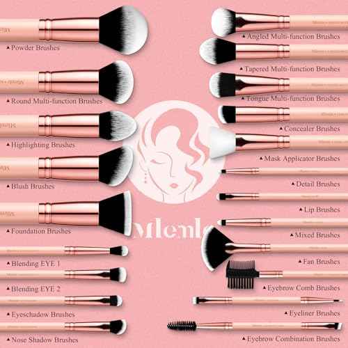 Makeup Brushes Set, Mlemle Professional 26 Pcs Makeup Kit, Include Powder Foundation Concealers Blush Eye shadows 21 Pcs Makeup Brushes and 2 Powder Puff, 3 Makeup Sponge(A01-Pink)