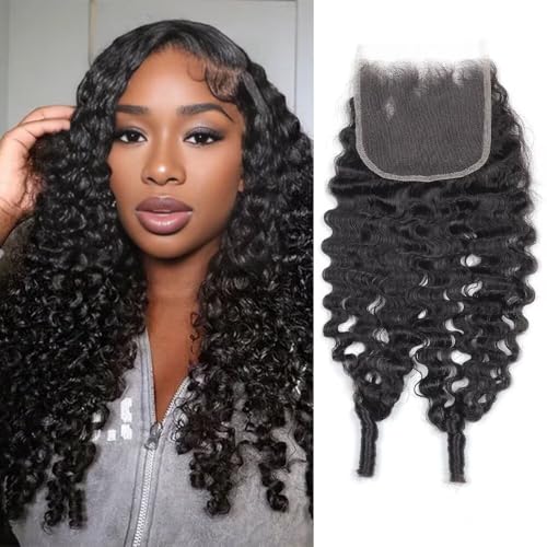 Burmese Curly Clousre Human Hair 5x5 Hd Lace Closure 12a Brazilian Raw Human Hair Pre Plucked With Baby Hair Invisible Ultra-Thin Hd Lace Single Knot Closure Nature Black 14 Inches