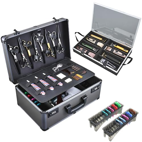 Professional Barber Travel Case - Portable Clipper Organizer Case with Dual Combo Locks, Adjustable Trays for Clippers, Shears, Trimmers - Secure Storage for Mobile Barbers and Stylists