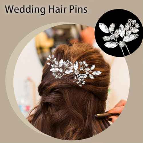 10 pcs Bride Hair Pins Rhinestone Bridal Hair Piece for Women Crystal Hair Accessories for Bride Bridesmaids Flower Girls(Silver)