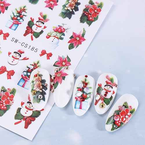5 Sheets Christmas Nail Stickers for Nail Art - SHANRUN 3D Xmas Nail Art Stickers Self Adhesive Candy Cane Tree Flowers Light Strip Design Winter Nail Decals Supplies for Nail DIY Holiday Decoration