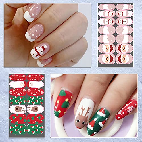 336 Pieces 24 Sheets Christmas Nail Stickers Adhesive Nail Wraps Nail Art Stickers Full Wraps Nail Polish Stickers for Women with Nail File, Cuticle Stick(Cute Series)