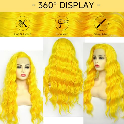 Lace Front Wig - Human Hair, Body Wave, 24 Inch, 13x4 HD Lace Frontal, Pre Plucked, 200% Density, Yellow