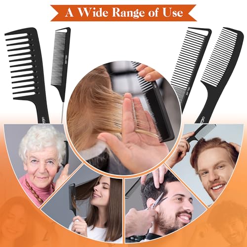 SALONSILK 4PCS Professional Comb Set, Wide Tooth Rat Tail Fine Tooth Hair Combs, Braiding Cutting Barber Styling Curly Parting Set for Men and Women