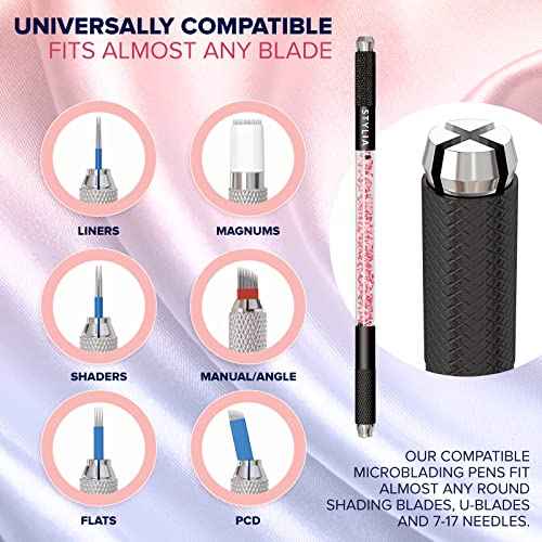 Microblading Supplies 10 Piece Double Sided Manual Tattoo Pen Kit for Permanent Makeup Supplies | Durable Aluminum Pen With Lock-Pin Tech & Ergonomic Grip | Shape Eye Brows, Black
