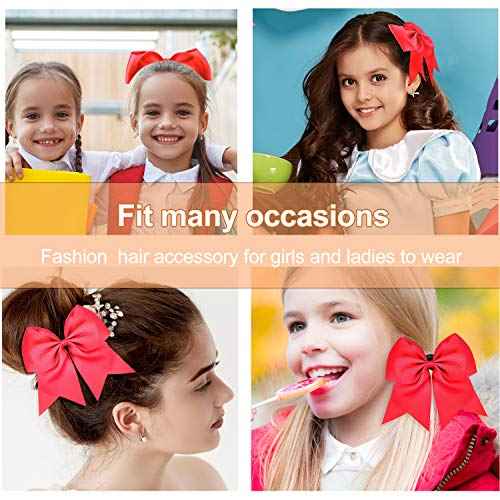 2 Packs Jumbo Cheerleading Bow 8 Inch Large Cheer Hair Bows with Ponytail Holder for Teen Girls Softball Outfit Uniform(Red)
